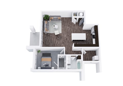Floor plan for 1 bed, 1 bath, 997 sqft